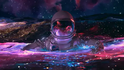Astronaut Floating in a Cosmic Sea wallpaper preview